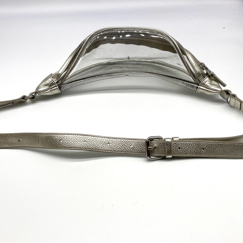 THACKER SILVER LEATHER PEEKABOO CLEAR ADJUSTABLE WAIST FANNY PACK BELT BAG - Picture 4 of 5